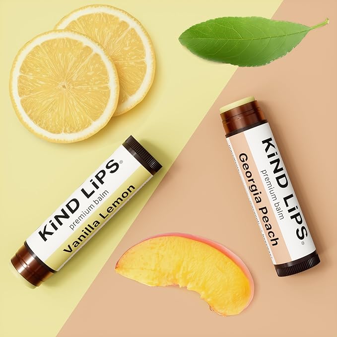 Kind Lips Lip Balm - Nourishing & Moisturizing Lip Care with Shea Butter, Beeswax & Vitamin E | Georgia Peach Flavor | 0.15 Oz (Pack of 3)