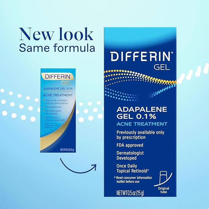 Differin Acne Treatment Gel, 60 Day Supply, Retinoid Treatment for Face with 0.1% Adapalene, Gentle Skin Care for Acne Prone Sensitive Skin, 15g Tube (Pack of 2) (Packaging May Vary)