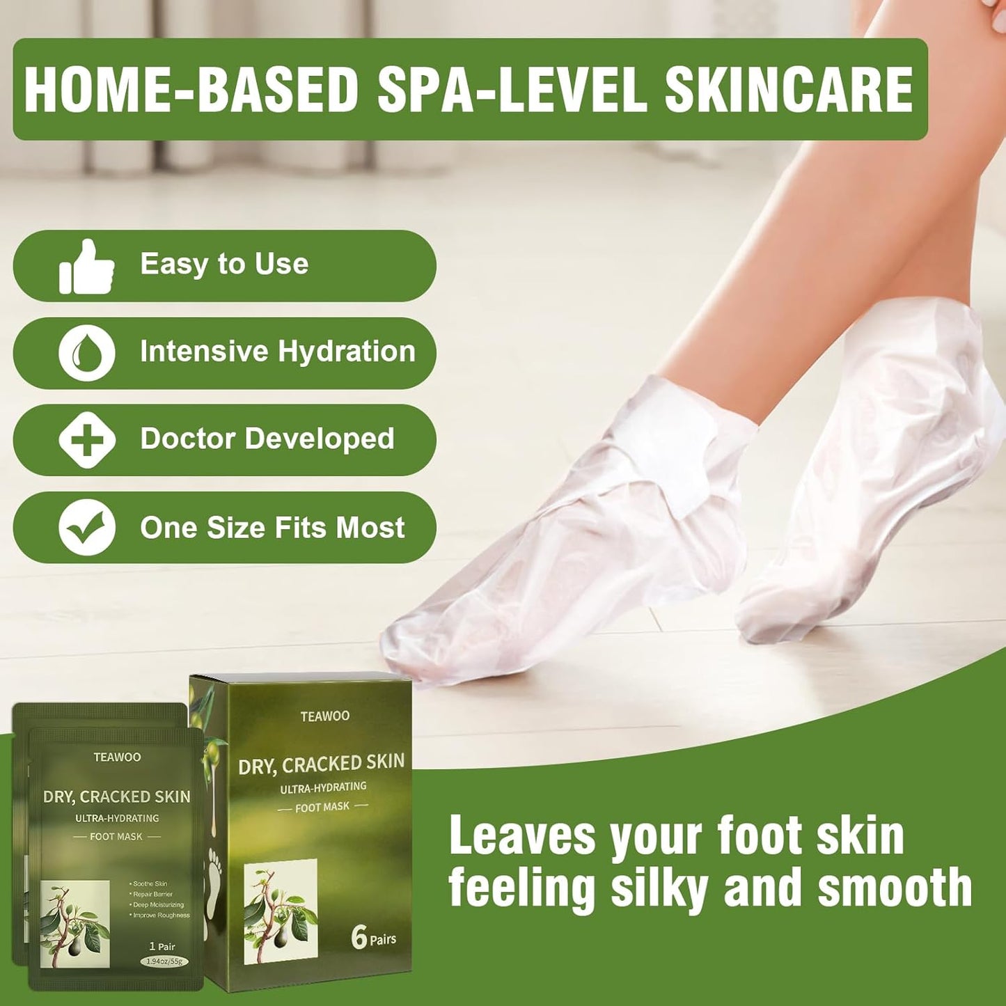 6 Pairs Moisturizing Foot Masks with Shea Butter, Jojoba Oil, Vitamin E & Urea, 6 Pairs Intensely Hydrating Foot Mask For Dry Cracked Feet, Moisturizing Socks for Cracked Heel Treatment