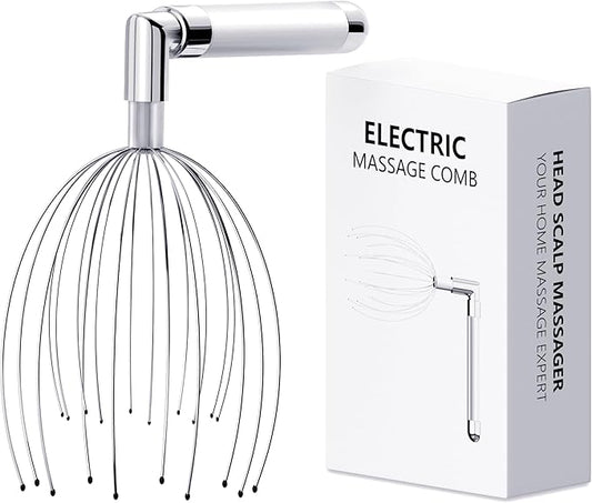 Head Massager Scalp – Electric Scalp Massagers with L-Handle, Waterproof Head Scratchers & Hair Massage Tool with 20 Metal Fingers for Stress Relief and Relaxation