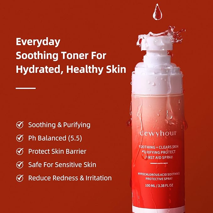 Hypochlorous Acid Spray: Facial Spray Hypochlorous Acid Spray for Face, Soothes Sensitive Skin, Reduces Irritation, Clears Pores, First Aid Relief, 3.38 FL Oz