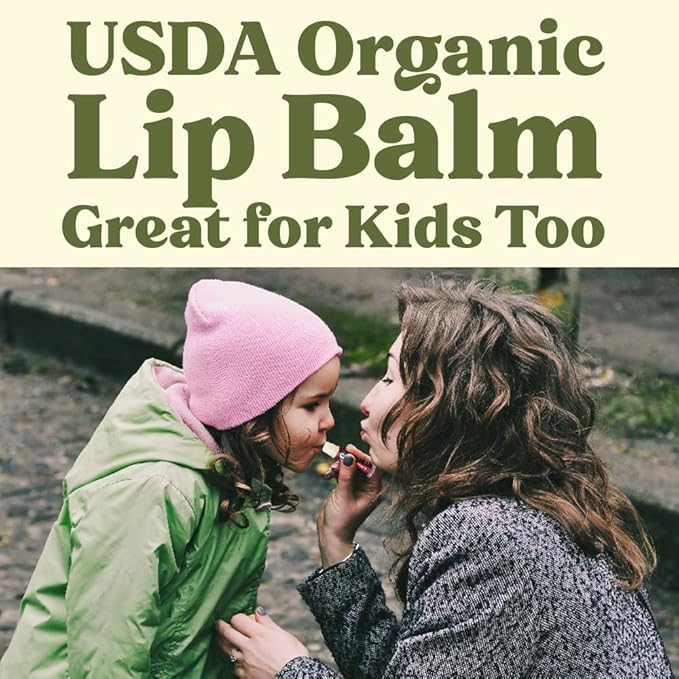 USDA Organic Lip Balm 4-Pack by Earth's Daughter - Eucalyptus Mint Flavor, Beeswax, Coconut Oil, Vitamin E - Best Lip Repair Chapstick for Dry Cracked Lips.