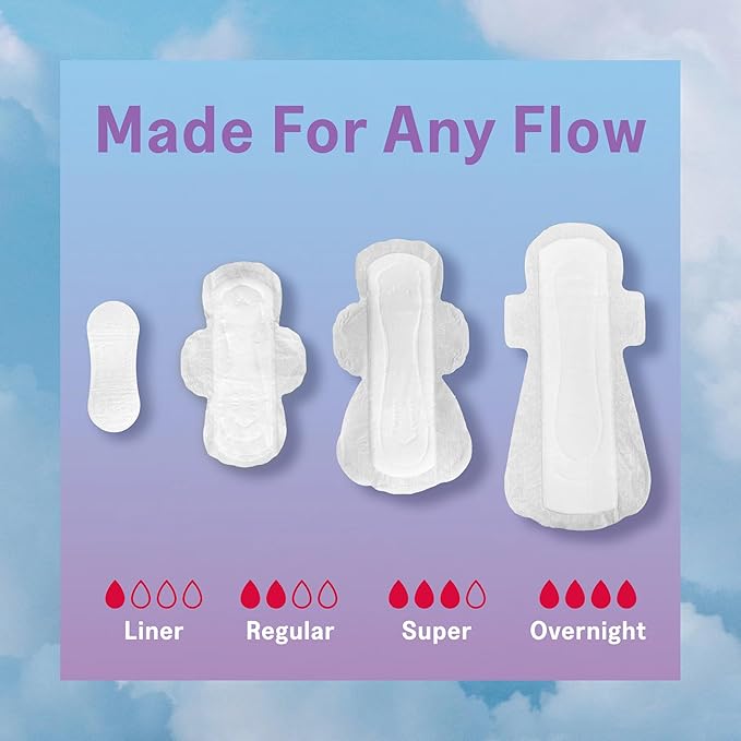 August Regular Cotton Menstrual Pads, 72-Pack Ultra Thin Pads with Wings, Hypoallergenic Sanitary Napkins with Organic Cotton Topsheet, Compostable Wrappers, Toxin Free, Fragrance Free