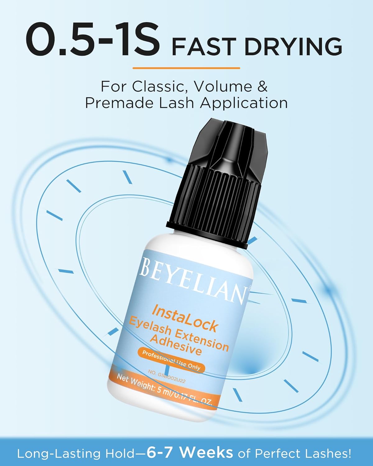 BEYELIAN Sensitive Eyelash Extension Glue 0.5-1 Sec Dry Lash Glue Waterproof Black Adhesive Professional Hypoallergenic Formaldehyde-Free 5ML (B01)