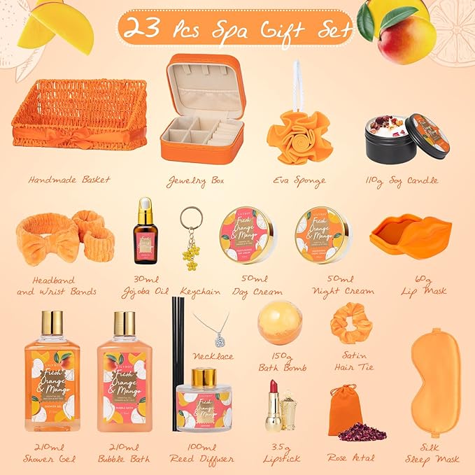 Mothers Day Gifts for Mom - 23-Piece Bath & Body Gift Basket Set for Women, Bath Gift Set, Spa Gift Basket Set with Bath Bomb & More | Christmas Valentine's Birthday Gifts, All Occasion Present