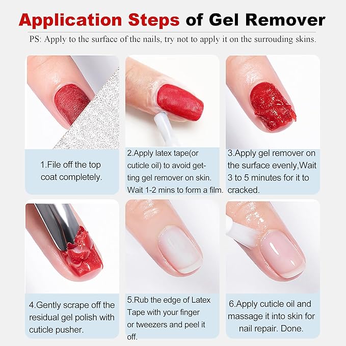 Gel Nail Polish Remover Kit – 2pcs (30ml) with Cuticle Pusher & Nail File – Fast & Gentle Gel Remover for Nails, No Soak or Foil Needed, Removes Gel Polish in 2-5 Minutes, Ideal for At-Home Manicure