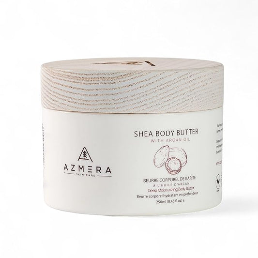 AZMERA Handcrafted Whipped Shea Body Butter – Unscented Moisturizer for Dry, Sensitive Skin with Argan Oil & Vitamin E – Vegan, Non-Greasy Whipped Body Butter for Women & Men – 8.82 oz