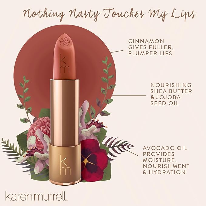 Karen Murrell - Natural Lip Stick 02 Cordovan - Nude Lipstick - Matte Finish, 100% Natural Ingredients, Moisturizes & Hydrates Lips - Paraben & Cruelty Free