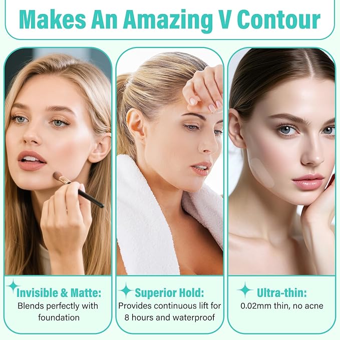 Face Lift Tape Invisible, Facelift Tape for Face, Neck Strips Lift Turkey Neck, Skin Lifting Tapes V Edge Patches for Wrinkle, Jowl, Eye, Double Chin, Loose Sagging Skin (1 Count (Pack of 280))