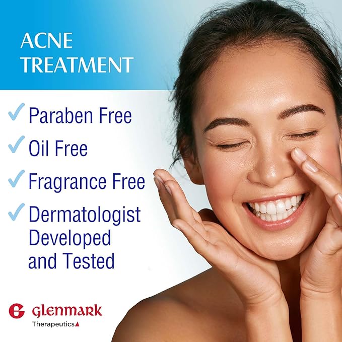 Glenmark Therapeutics Adapalene Gel 0.1% Acne Treatment, Paraben Free Topical Retinoid Cream For Face, Helps Clear and Prevent Acne and Clogged Pores, 45g Tube