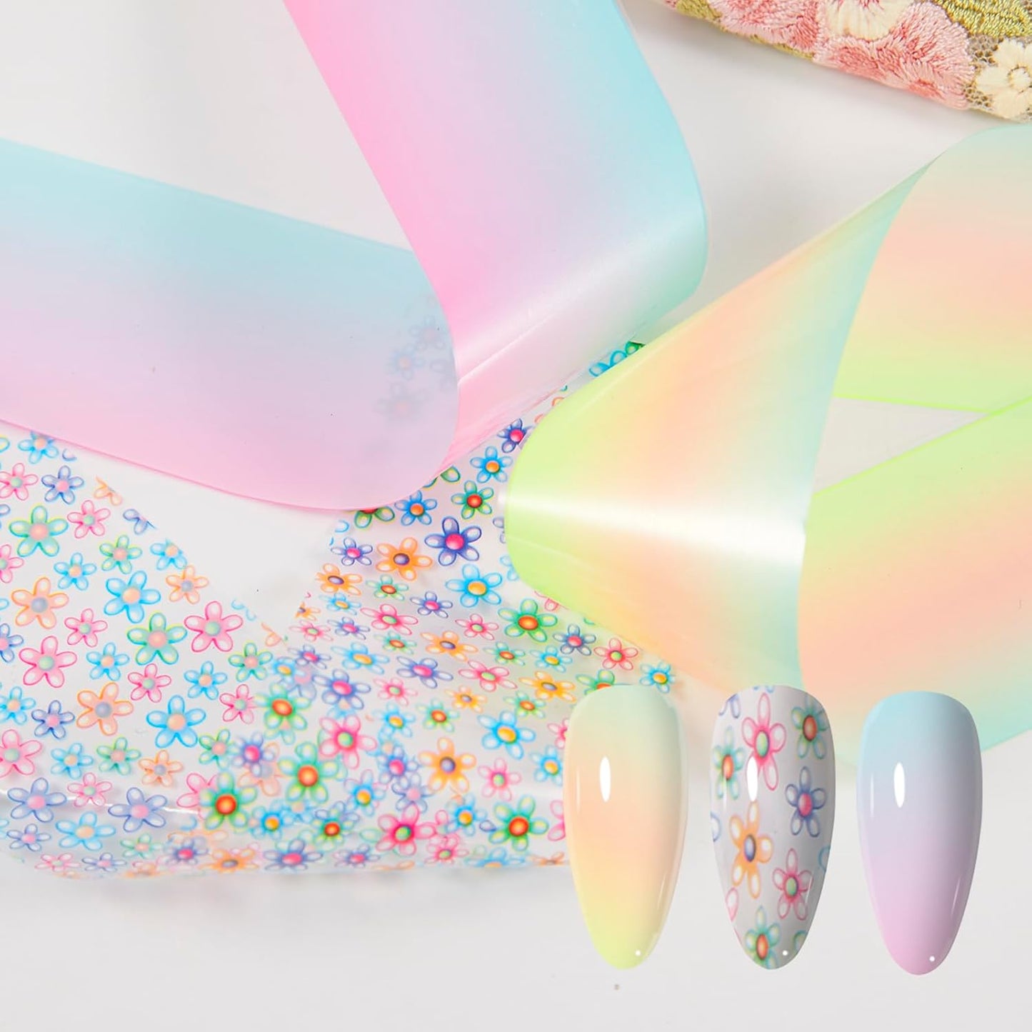 WOKOTO 300 Sheets Nail Foils Transfer Kit, Holographic Flower Marble Foil Sheets for Nail Art Transfer Paper, 1 Set for All Various Designs Nail Foil Transfer for Women Girls Nails