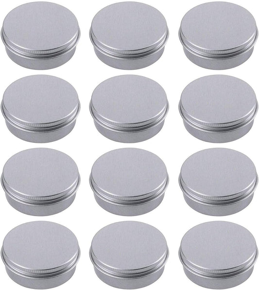 1 Ounce Aluminum Tin Jar Refillable Containers 30ml Aluminum Screw Lid Round Tin Container Bottle for Cosmetic,Lip Balm, Cream, 12 Pack.
