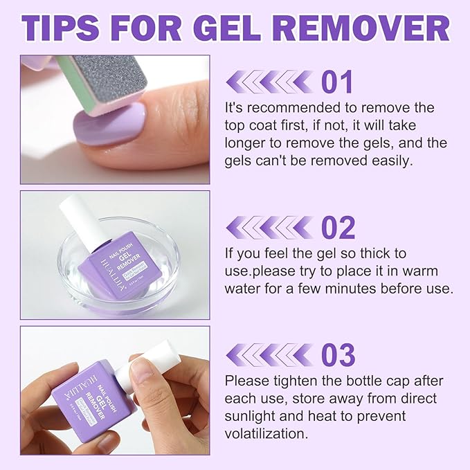 Gel Nail Polish Remover, Gel Polish Remover for Nails Kit with Cuticle Pusher & Scraper, Don't Hurt Your Nails, Easily & Quickly Remove Nail Polish in 3-5 Minutes (15ML)