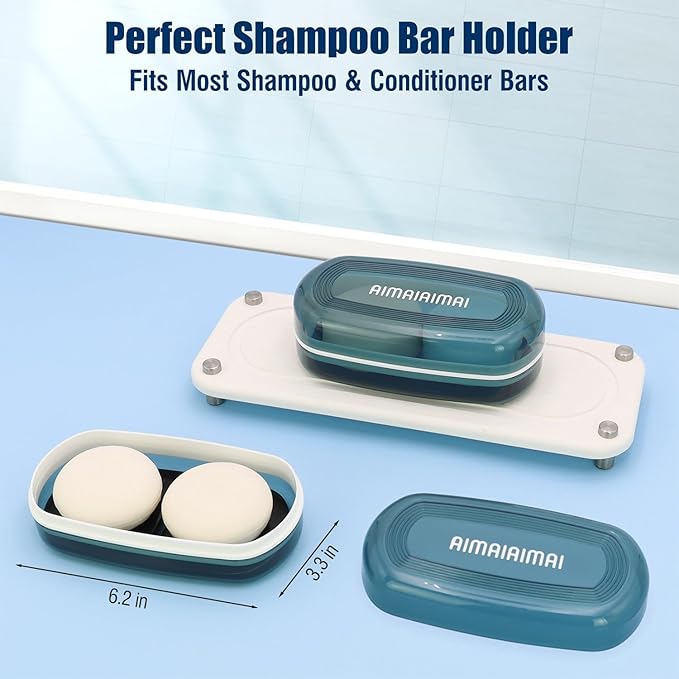 Shampoo Bar Holder Travel Case, Large Soap Holder for 5 oz/10 oz Oversized Bars, Durable & Versatile Storage Soap Container with Drainage Layer (Blue Style A-Large)