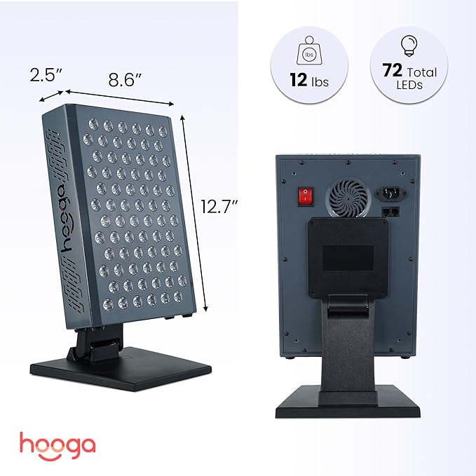 Hooga Red Light Therapy, Red Near Infrared LED Panel, 72 Quad Chip Flicker Free LEDs, Ultra Series, Clinical Grade Device for Energy, Pain, Skin, Recovery, Sleep, Performance. ULTRA360.