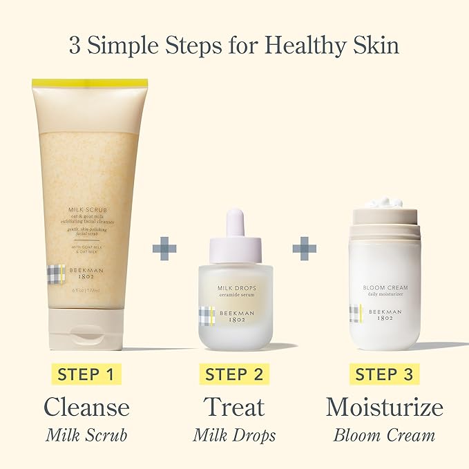 Beekman 1802 Oat + Goat Milk Exfoliating Face Scrub - Gentle Cleansing With Jojoba Bead Facial Exfoliator - Sensitive Skin Face Cleanser - Fragrance Free