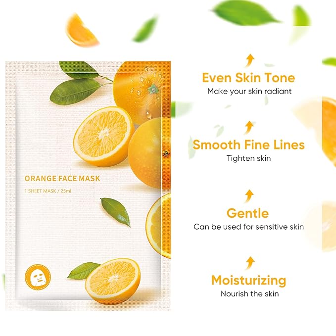 Vitamin C Face Masks Skincare, Hydrating & Moisturizing Sheet Mask for All Skin Types Skin - Firms, Tones & Smooths Fine Lines, Facial Masks for Women Skin Care, Soothe Face Sheet Masks for Spa