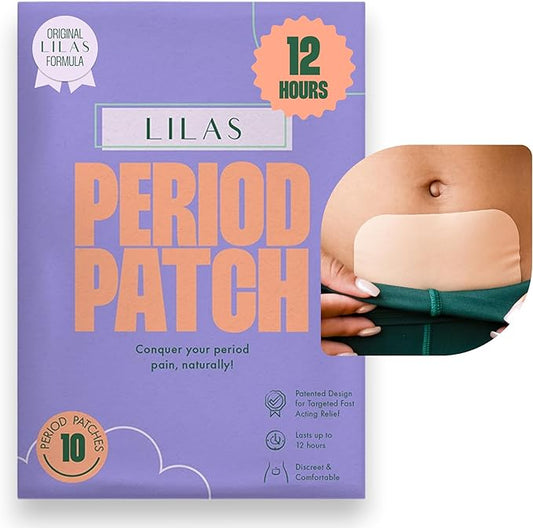 LILAS Period Cramps Pain Relief Patch, 10 Pack | Instant Relief for Menstrual Cramp, PMS, Endometriosis & PCOS | 12-Hour Comfort | Natural & Vegan Topical Patches | Trusted Formula & Upgraded Design