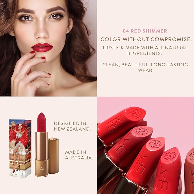 Karen Murrell - Natural Lip Stick 04 Red Shimmer - Red Lipstick - Matte Finish, 100% Natural Ingredients, Moisturizes & Hydrates Lips - Paraben & Cruelty Free