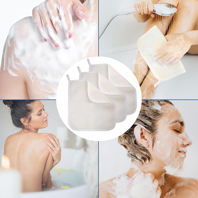 Exfoliating Washcloth (3 Pack), Shower Cloth for Body and Face Exfoliator Scrubber, Two Sides Exfoliate Shower Rag Wash Cloths Nylon Cotton Loofah Sponge Scrub Towel estropajos para el cuerpo