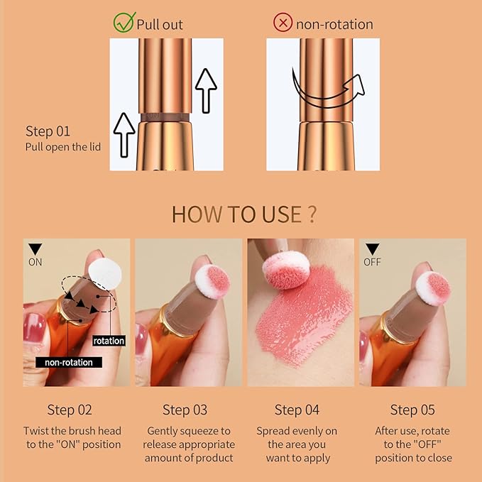 Blush Beauty Wand, Liquid Face Blush with Cushion Applicator, Silky Smooth Cream Blush Stick Natural Matte Finish, Lightweight Blendable Blush Stick Makeup for Cheek Lip eye, Cruelty-free（Cherry Red）