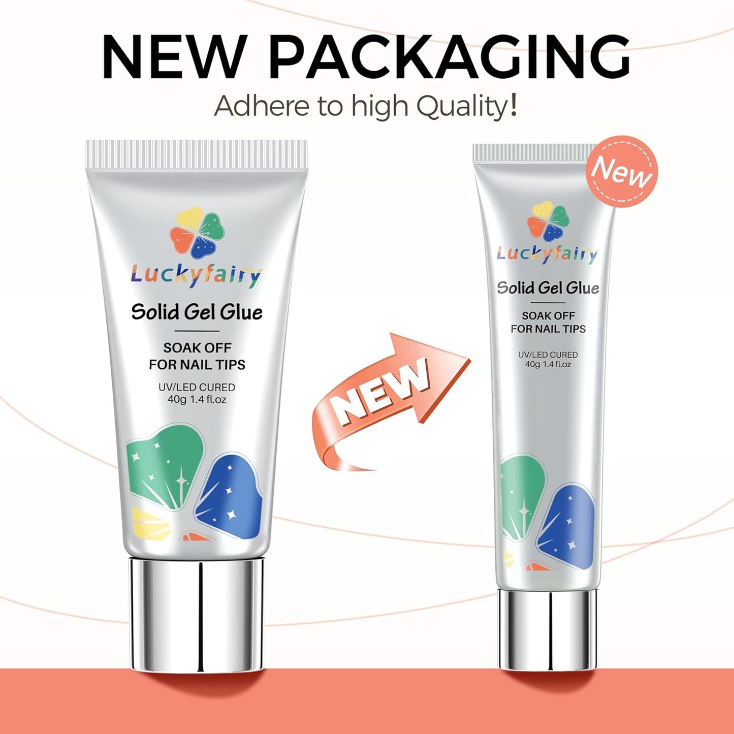 40ml Super Strong Nail Glue Soft Solid Gel Nail Glue for Press Ons Acrylic Nails, Mess Free, Lamp Curing Needed, Durable & Long-Lasting