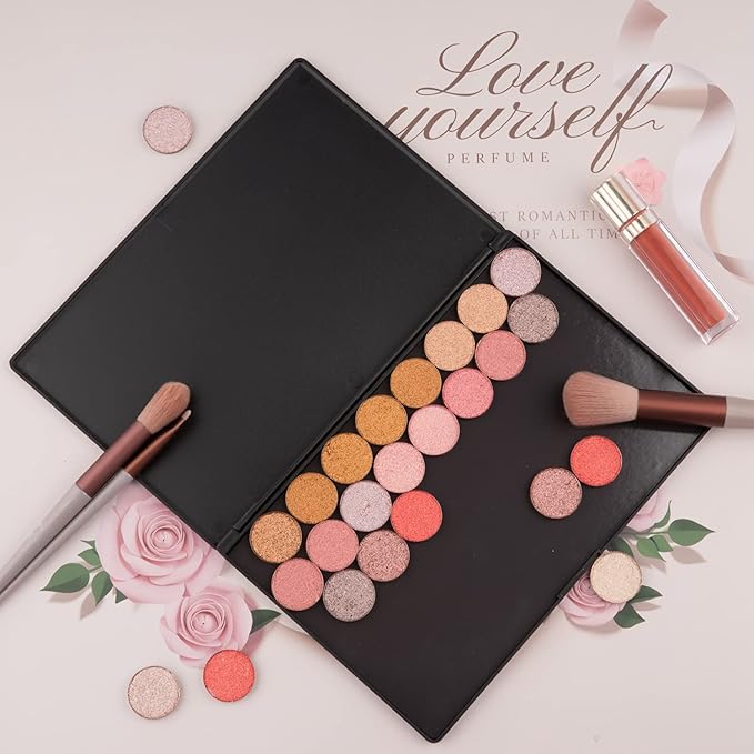 Large Empty Magnetic Plastic Eyeshadow Makeup Palette with 15Pcs Adhesive Empty Palette Metal Stickers for Eyeshadow Lipstick Blush Powder
