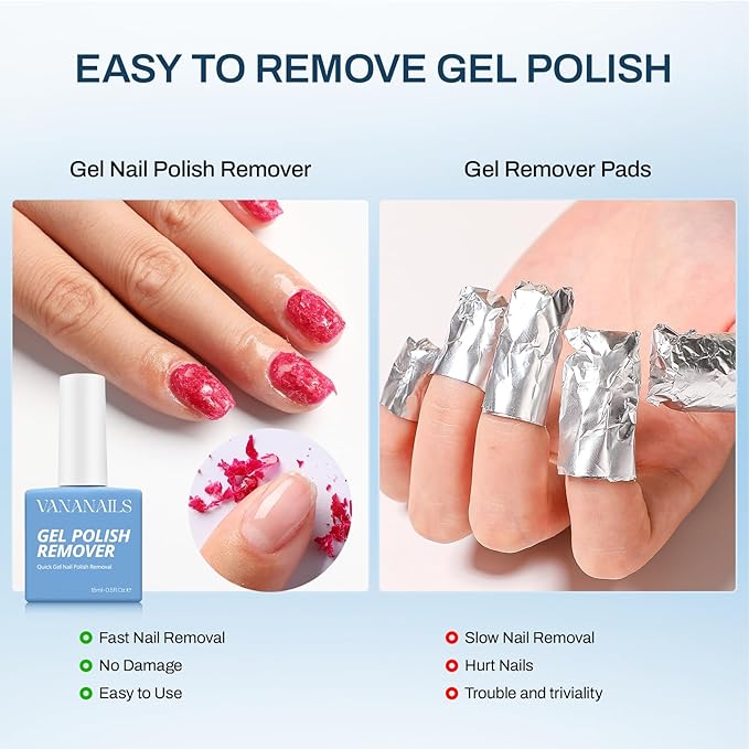 Gel Nail Polish Remover Kit: Gel Polish Remover for Nails with Liquid Peel off Latex Tape Nail Strengthener Cuticle Pusher Effective Remover for Nails in 5 mins No Soaking Or Wrapping