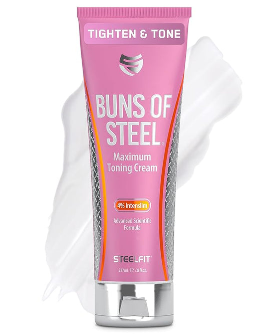 SteelFit Maximum Toning Cellulite Cream, Buns of Steel - Skin Firming & Tightening Body Lotion with Caffeine for Stretch Marks - Anti-Cellulite Remover Treatment for Booty, Thighs, Legs & Glutes