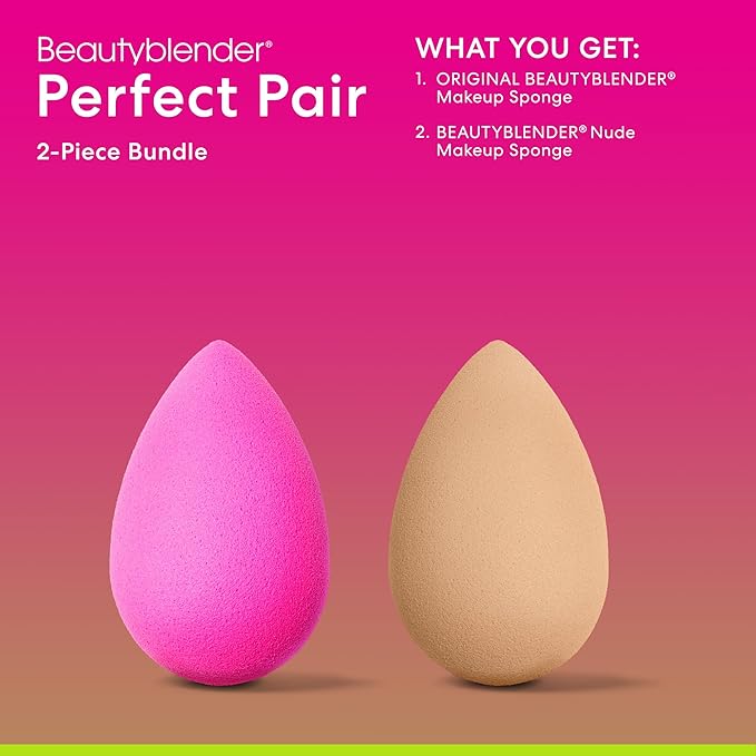Beautyblender® | Original Pink + Nude Beauty Blender 2-Piece Bundle for Blending Foundations, Powders, and Creams, Super-Soft Foam for Streak-Free Application, Made in the USA, Reusable, Washable