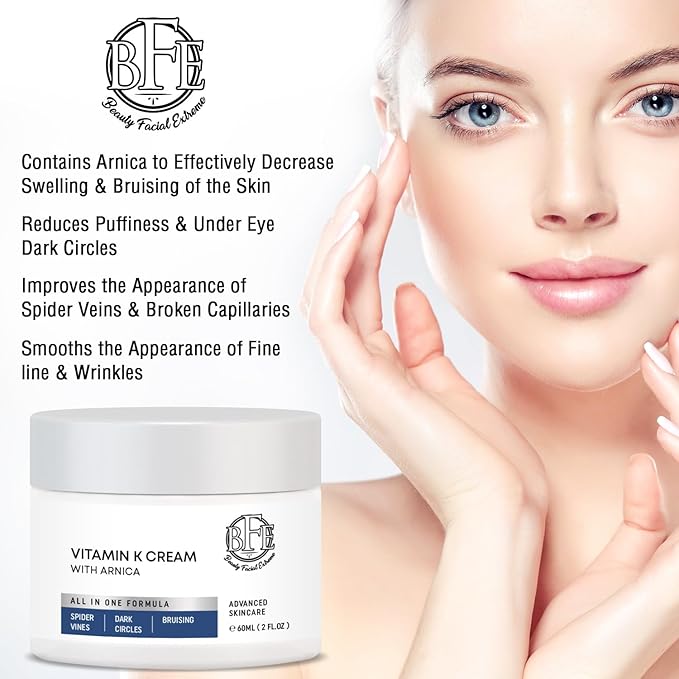 Vitamin K Cream- Moisturizing Bruise Healing Formula. Dark Spot Corrector for Bruising, Spider Veins & Broken Capillaries. Reduces Under Eye Dark Circles, Fine Lines, Puffiness, & Wrinkles.