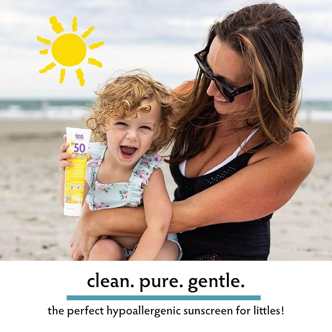 YAYA ORGANICS Baby + Kids Mineral Sunscreen with Free Sponge Applicators, SPF 50, Reef-Friendly, Non-Nano Zinc Oxide, Hypoallergenic, 3 oz, 2-pack