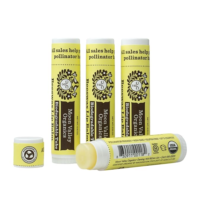 Moon Valley Organics Beeswax Lip Balm for Moisturizing Lips and Cuticles (VELVETY VANILLA, 4-Pack)