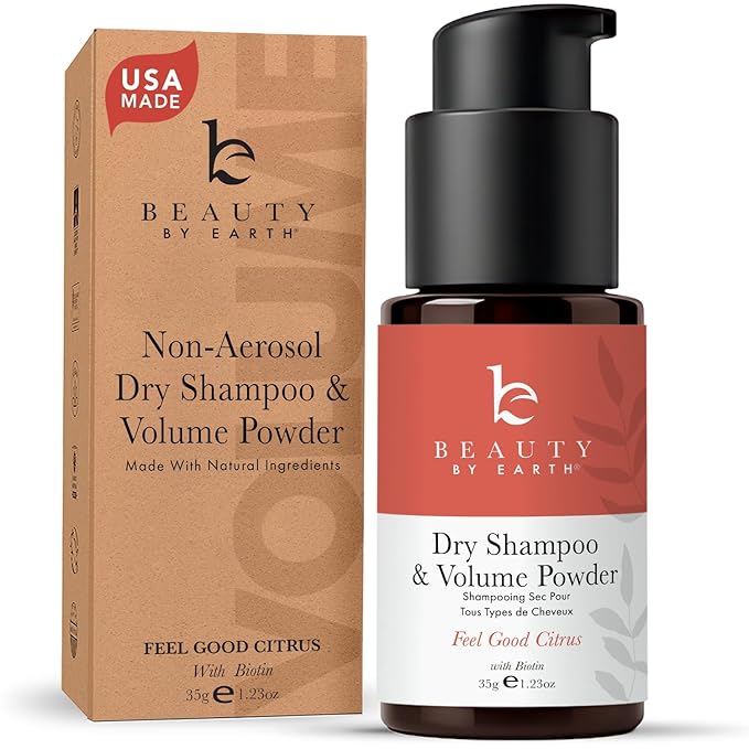 Beauty by Earth Non-Aerosol Dry Shampoo Powder - Volumizing Non Toxic with Biotion, Oil-Absorbing Natural Ingredients, Made in USA