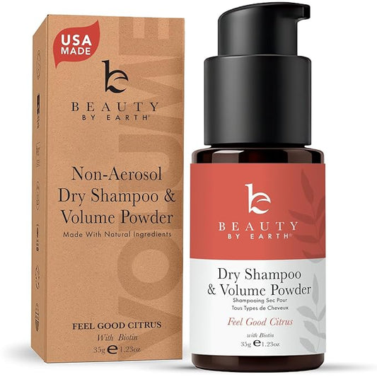 Beauty by Earth Non-Aerosol Dry Shampoo Powder - Volumizing Non Toxic with Biotion, Oil-Absorbing Natural Ingredients, Made in USA