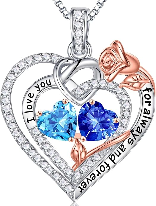 Iefil Christmas Gifts for Wife Women - 925 Sterling Silver Double Birthstone Necklace, Anniversary Birthday Gifts for Women, Jewelry Gift for Wife Girlfriend Mom Her