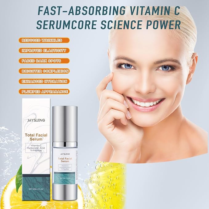 Vitamin C Serum for face with Hyaluronic Acid,Tri-Peptide Anti-Aging Facial Treatment for Mature Skin, Dark Spot Removal, Wrinkle Reduction, Firming, collagen-hydrating,antioxidant formula, 1 fl.oz