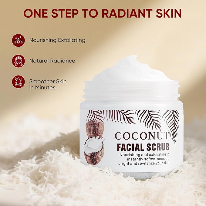 Facial Scrub & Face Exfoliator, Exfoliating Facial Wash with Coconut Facial Scrub Exfoliator - Spa Quality Exfoliating Mask, Deep Cleansing Face Wash Cleanser for Women