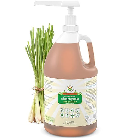 Organic Shampoo - Raw & Wildcrafted with Probiotics, Hypoallergenic Natural & Sulfate Free Shampoo for Sensitive Scalp, Dry Hair, Dandruff, Gallon, Lemongrass