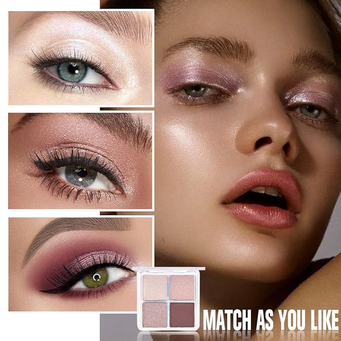 4 Colors Dark Brown Champagne Rose Gold Eye Shadow Powder Palette Makeup, Neutral Matte Shimmer Cream Quads Eyeshadow Palette for Women Highly Pigmented Waterproof, paleta de sombras de ojos 11