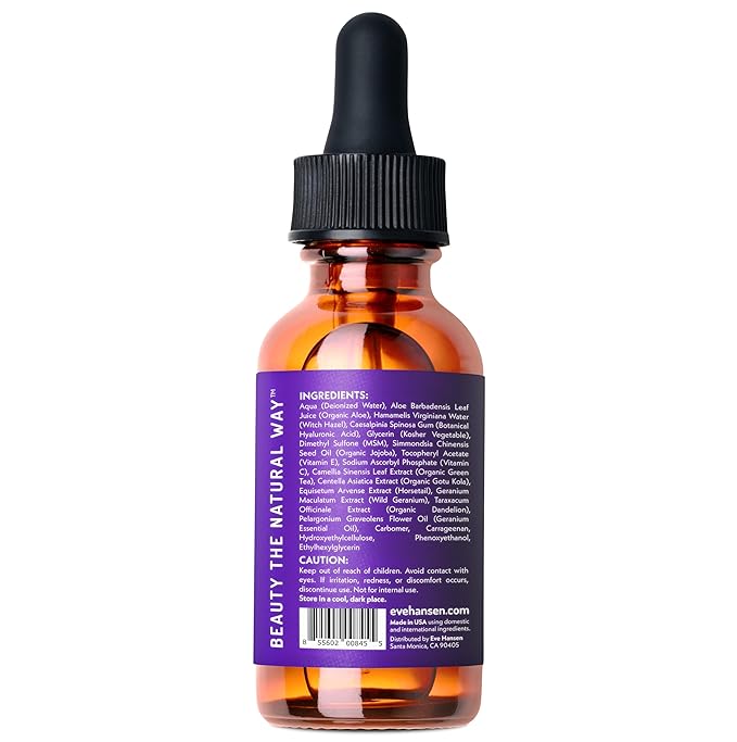 Eve Hansen Hydrating Hyaluronic Acid Serum for Face with Vitamin C, Vitamin E, Green Tea | 72% Organic Firming Facial Moisturizer, Anti-Wrinkle, Skin Plumper (1 oz)