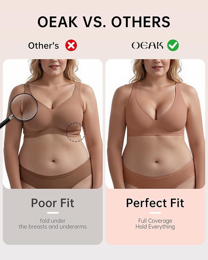 OEAK Womens Deep V Bras Wireless Comfortable Bra Supportive No Underwire Bras Tshirt Push Up Bralettes Plunge Seamless Bra