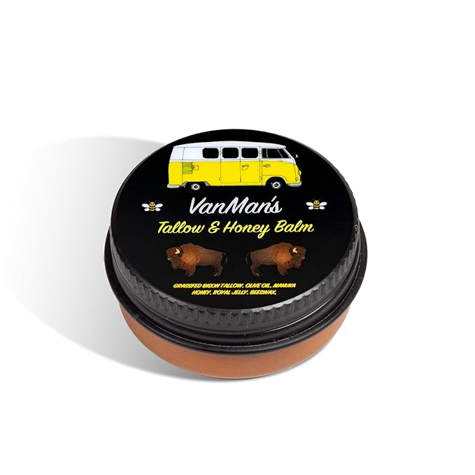 Vanman’s - Tiny Bison Tallow and Honey Balm - Unscented Grass-Fed/Finished Bison Tallow and Manuka Honey Cream with Royal Jelly - For Dry, Delicate Skin - 0.25 oz