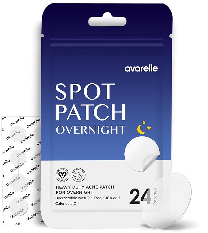 AVARELLE Spot Pimple Patches for Face | Good Night Acne Cover | Hydrocolloid with Tea Tree Oil | Acne Spot Treatment (12-14 mm, 24 ct)