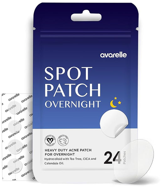 AVARELLE Spot Pimple Patches for Face | Good Night Acne Cover | Hydrocolloid with Tea Tree Oil | Acne Spot Treatment (12-14 mm, 24 ct)