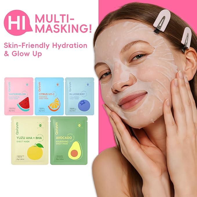 Fruit Face Masks Skincare, Facial Masks for Women, Skin Care for Teens 10-12, Sheet Masks Beauty with Natural Ingredients, Moisturize & Soothe for All Skin Type, Birthday Party Spa Gift 25 Pack