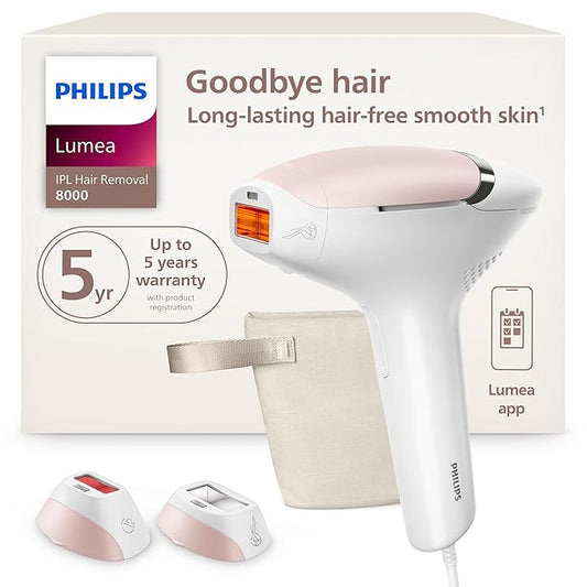 Philips Lumea 8000 Series IPL Hair Removal Device - Alternative to Laser Hair Removal, SenseIQ Technology and Lumea App, 2 Attachments for Body & Face, for Women & Men, BRI932/03