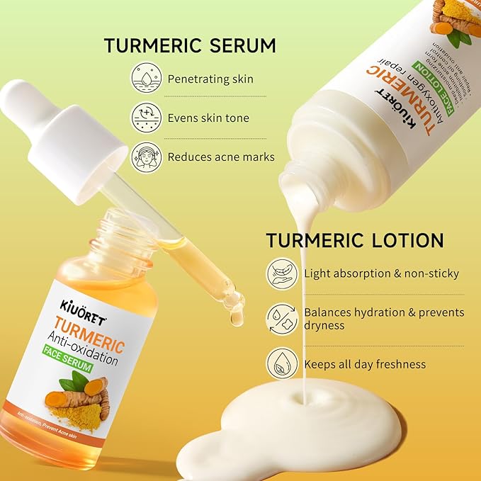 Turmeric Skin Care Set for Women - 11 PCS Turmeric Skincare Set with Cleanser, Soap, Scrub, Face Serum, Lotion, Cream, Facial Masks - Skin Care Sets & Kits Reduce Acne, Hydrating Skin for All Skins