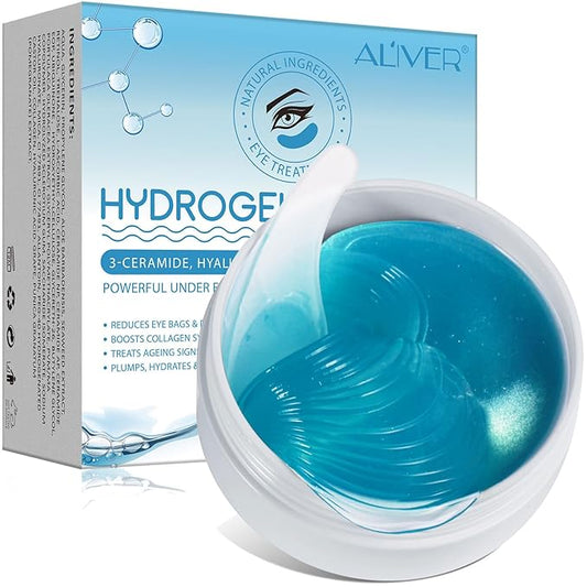 60 Pcs Under Collagen Eye Masks, Under Eye Patches for Dark Circles and Puffiness, Hydrating Eye Mask Skincare, Eye Gel Pads for Eye Bags and Wrinkles Under Eye Treatment (60 Pcs Blue)