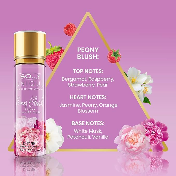 So…? Unique Peony Blush Body Mist - Floral, Fruity Vanilla Perfume with Bergamot and Pear Notes - Perfume for Women - Body Spray for Women - 5.1 oz